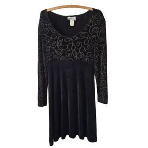 Vintage S.L. Petites Babydoll Mini Dress Long Sleeved Gold Design 80s Disco 12